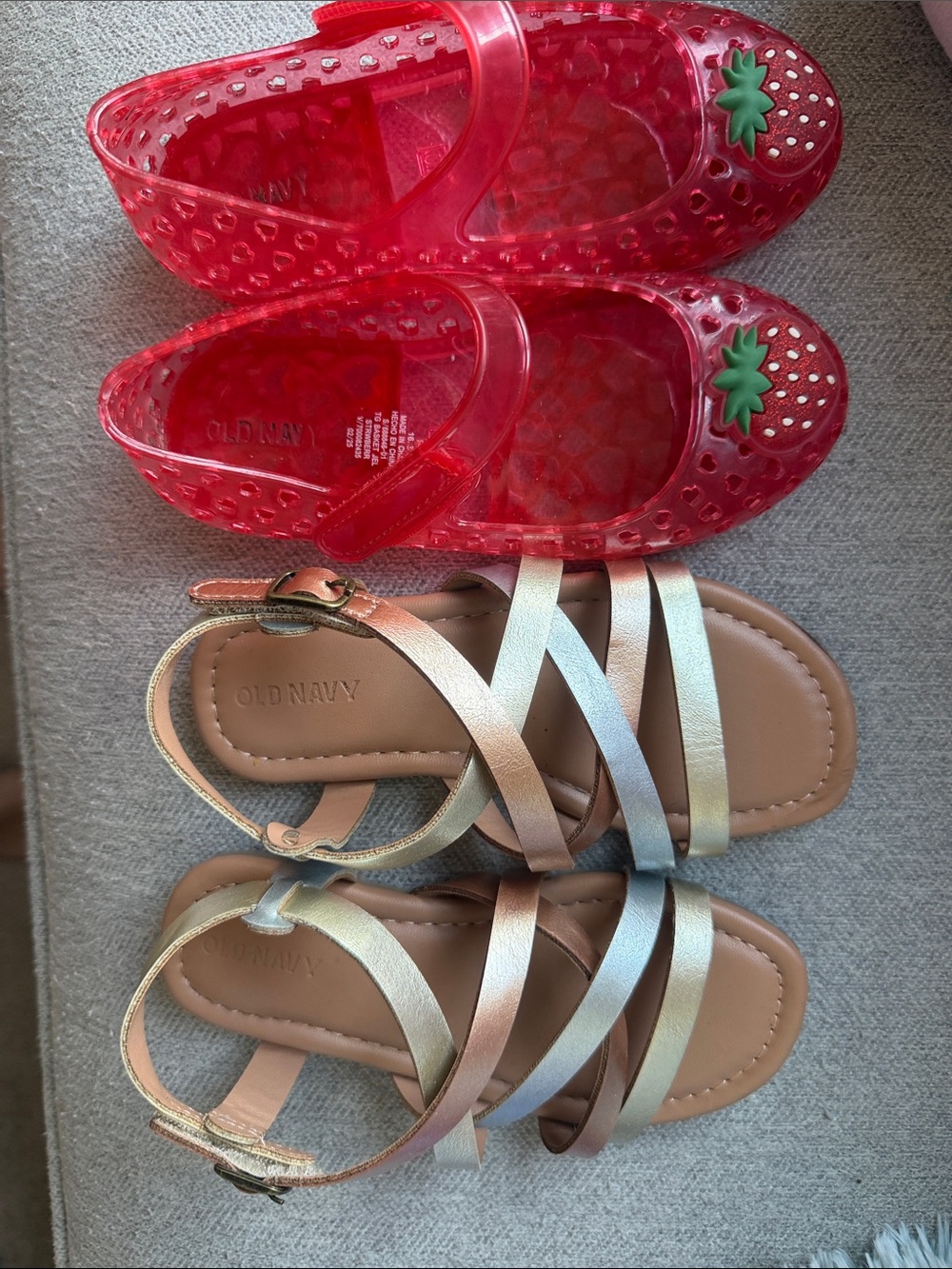 EUC sz 10 Old Navy Red Jelly Strawberry MaryJanes & Metallic Strappy Sandals Set
